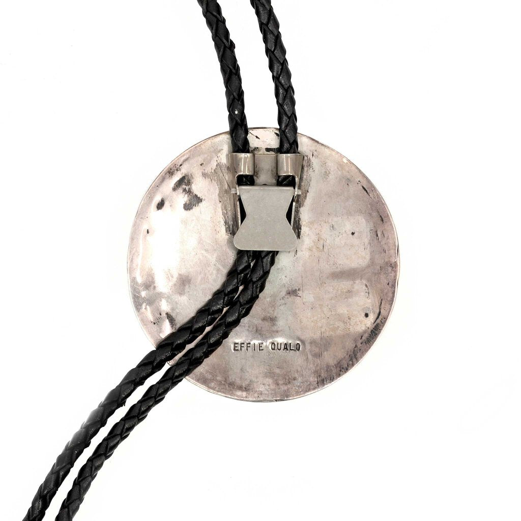 Vintage Zuni Mother of Pearl Tortoise & Silver Circular Bison Bolo Tie
