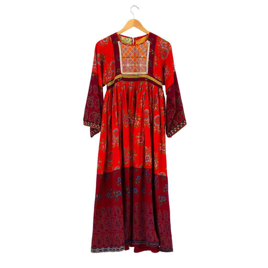 Vintage 1970s Afghan Embroidered Patchwork Dress