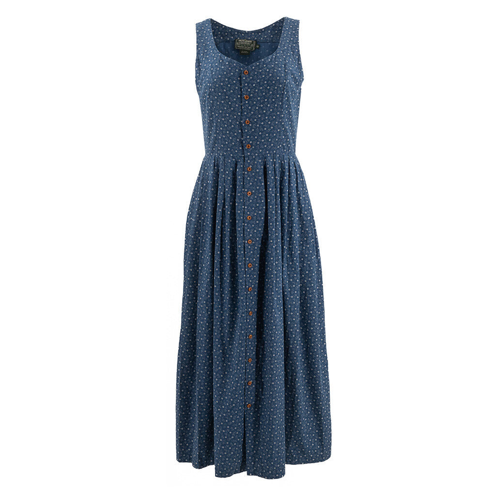 Vintage Calico Print Sleeveless Button Front Dress
