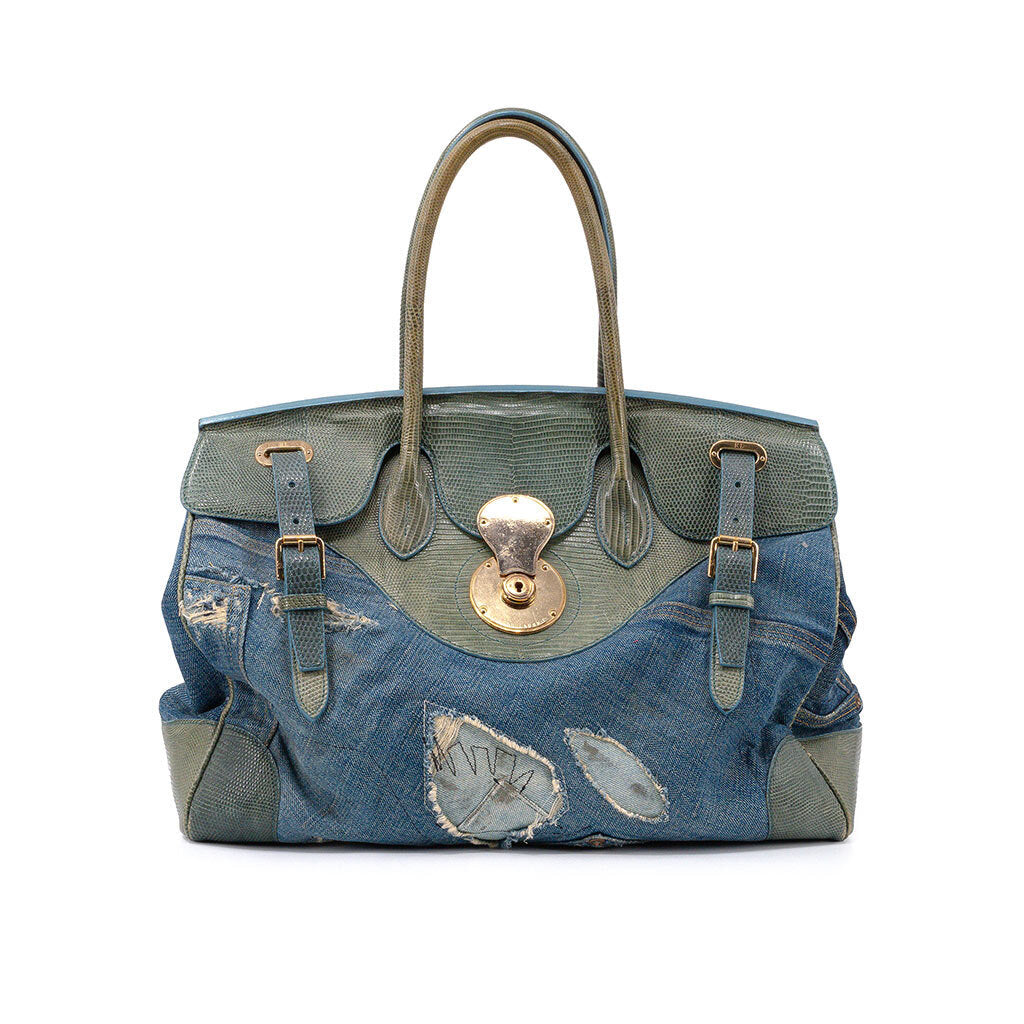 2010 Limited Edition Distressed Denim & Lizard “Ricky” Bag