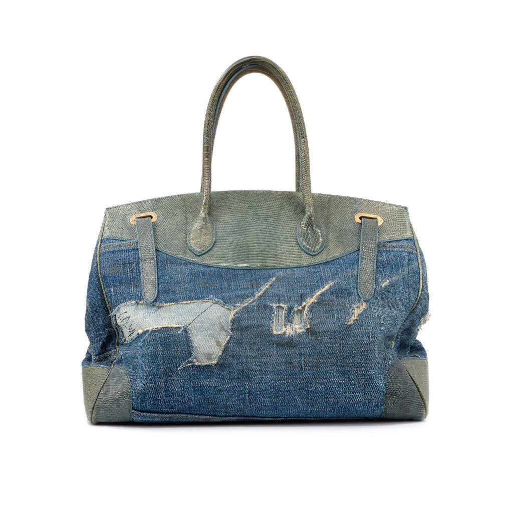 2010 Limited Edition Distressed Denim & Lizard “Ricky” Bag