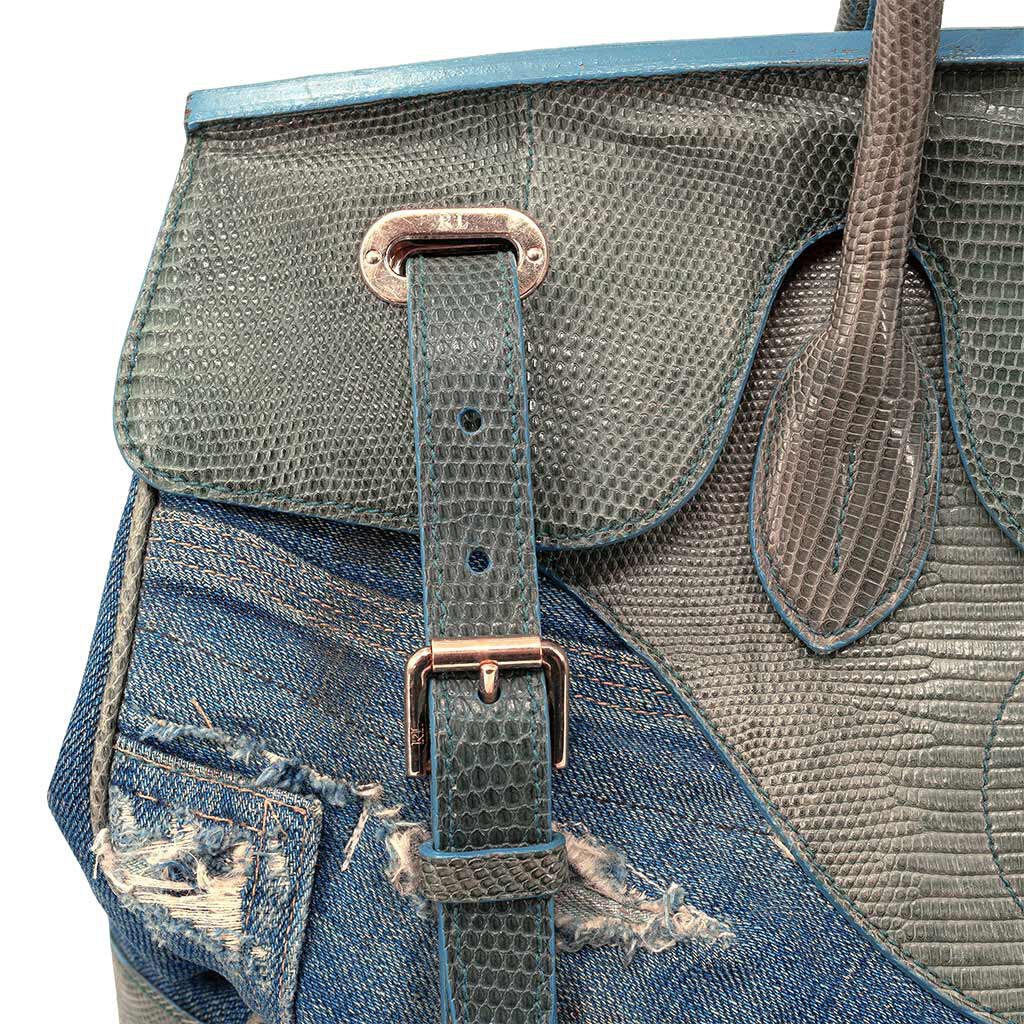 2010 Limited Edition Distressed Denim & Lizard “Ricky” Bag