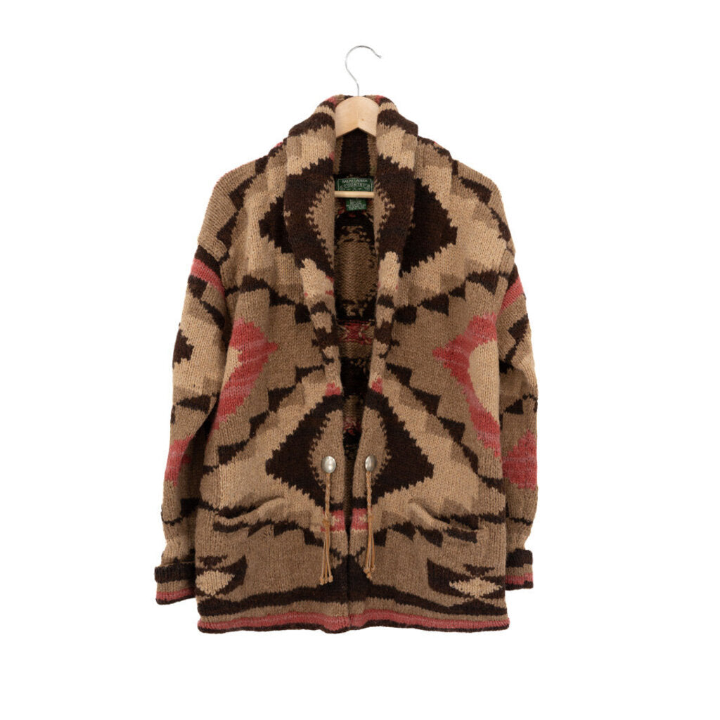 Vintage Hand Knit Navajo Inspired Long Cardigan with Concho Buttons