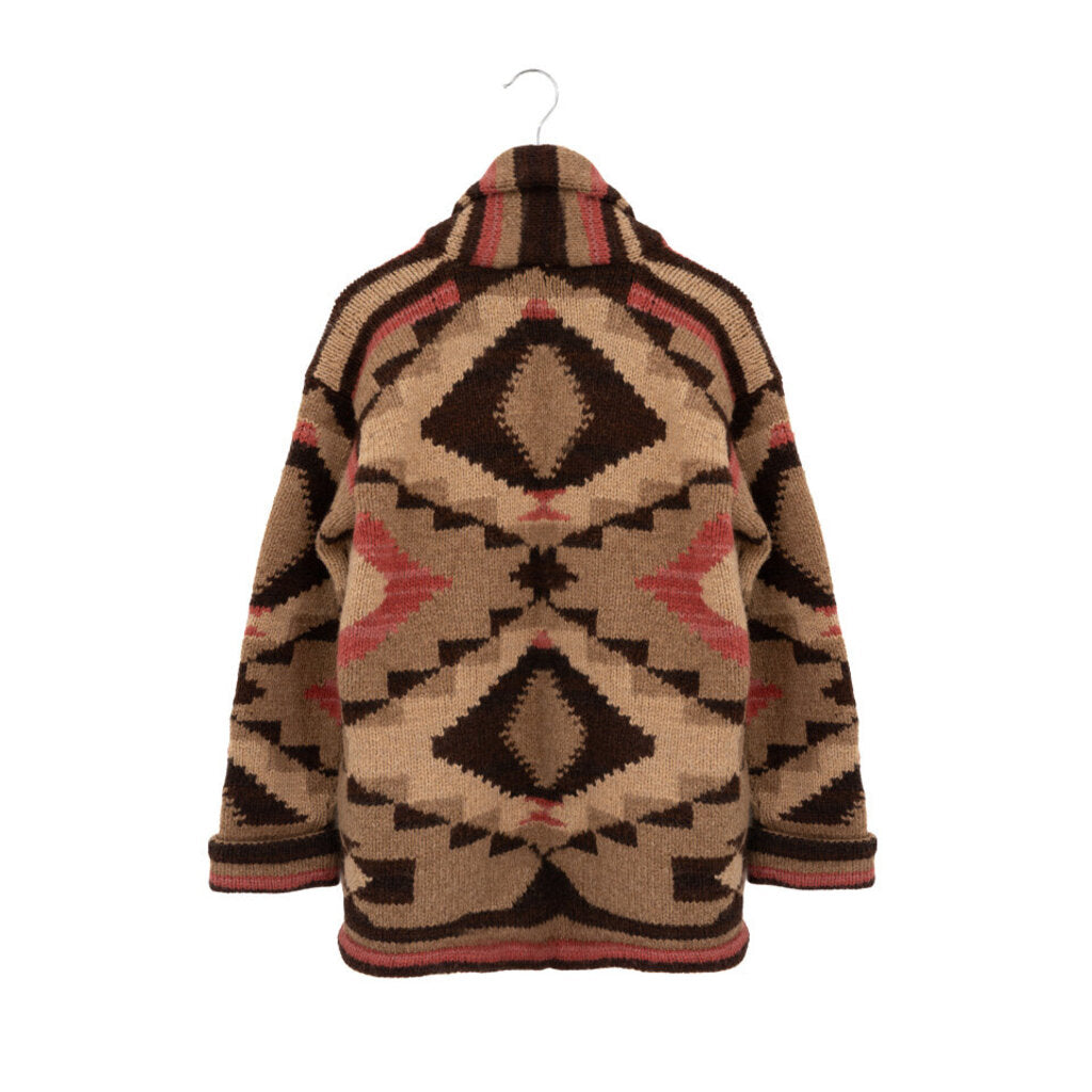 Vintage Hand Knit Navajo Inspired Long Cardigan with Concho Buttons