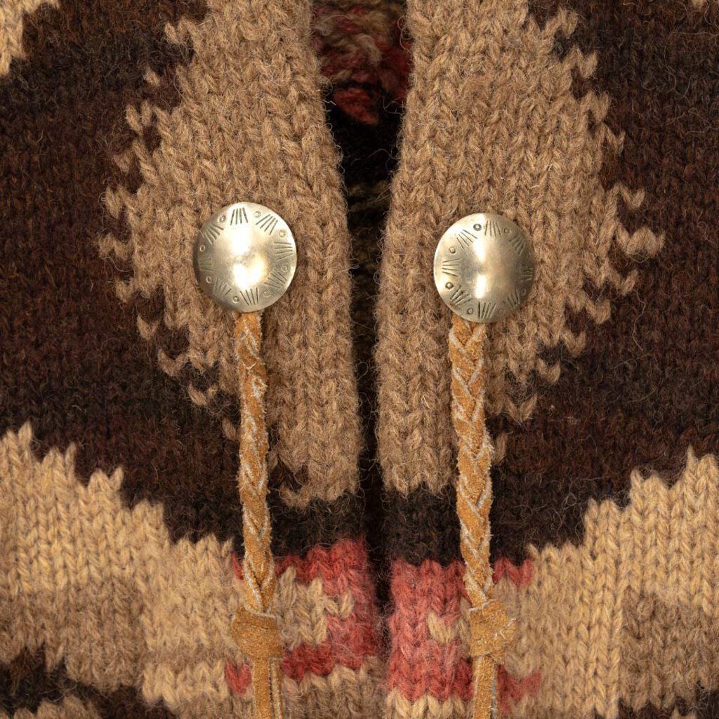 Vintage Hand Knit Navajo Inspired Long Cardigan with Concho Buttons