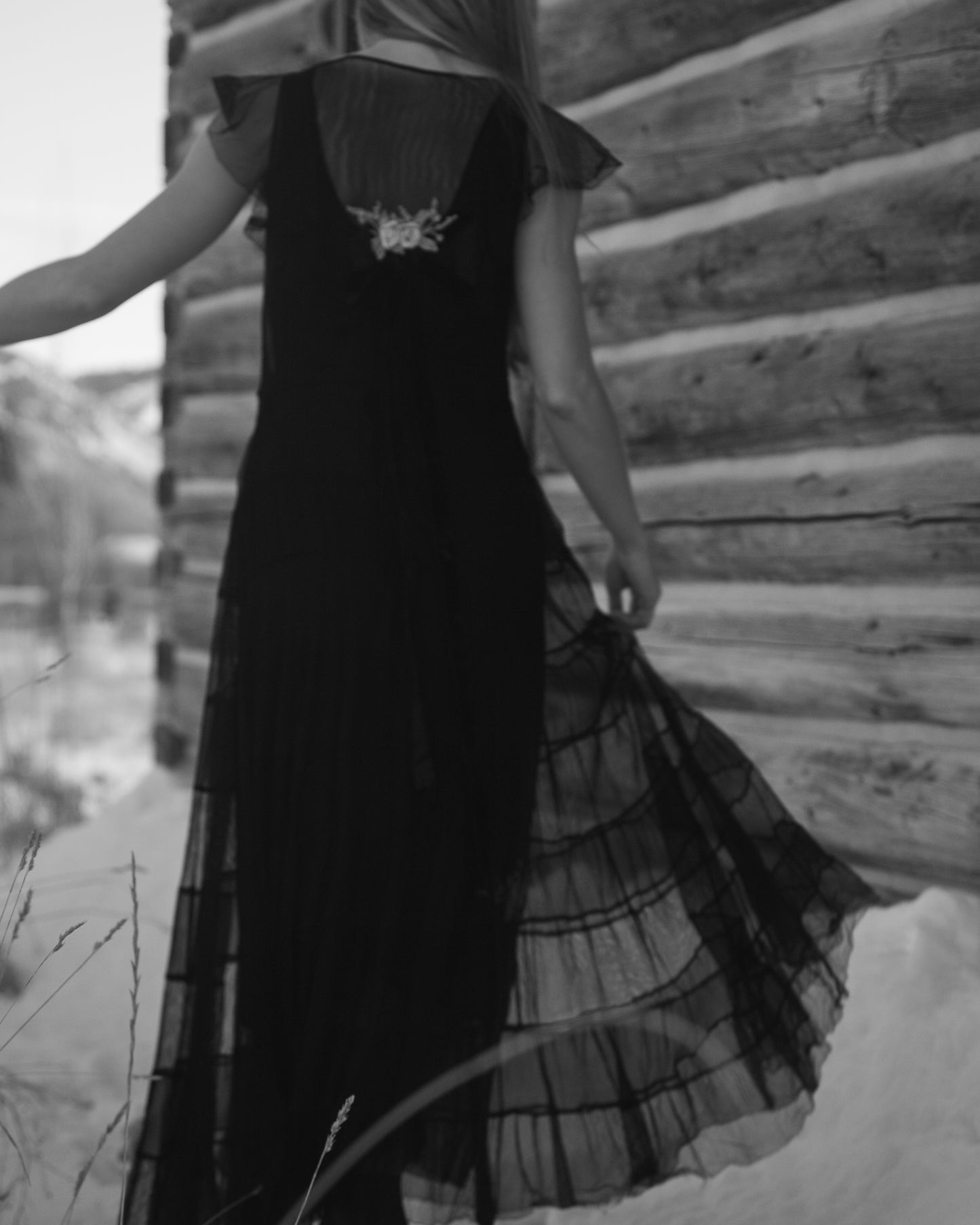 1930s Vintage Lace Dress with Floral Ribbon Work