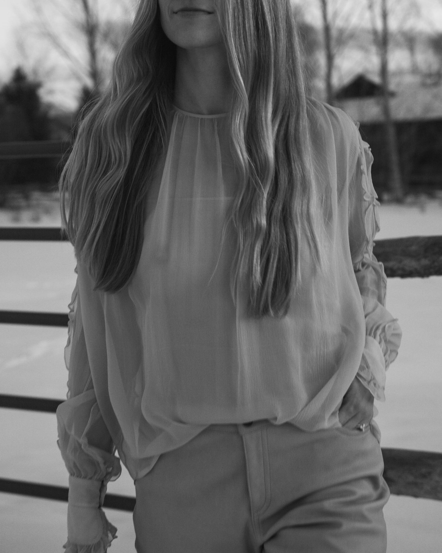 1980's Vintage Chanel Chiffon Blouse with Ruffle Sleeves