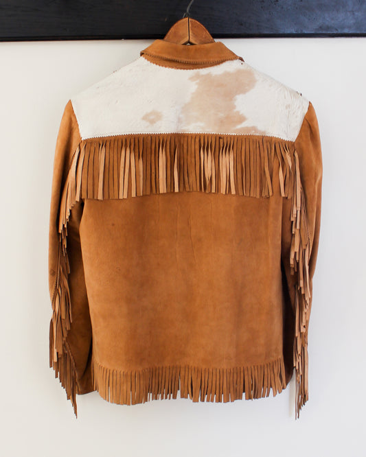 Vintage Cowhide Fringe Leather Jacket with Longhorns back view