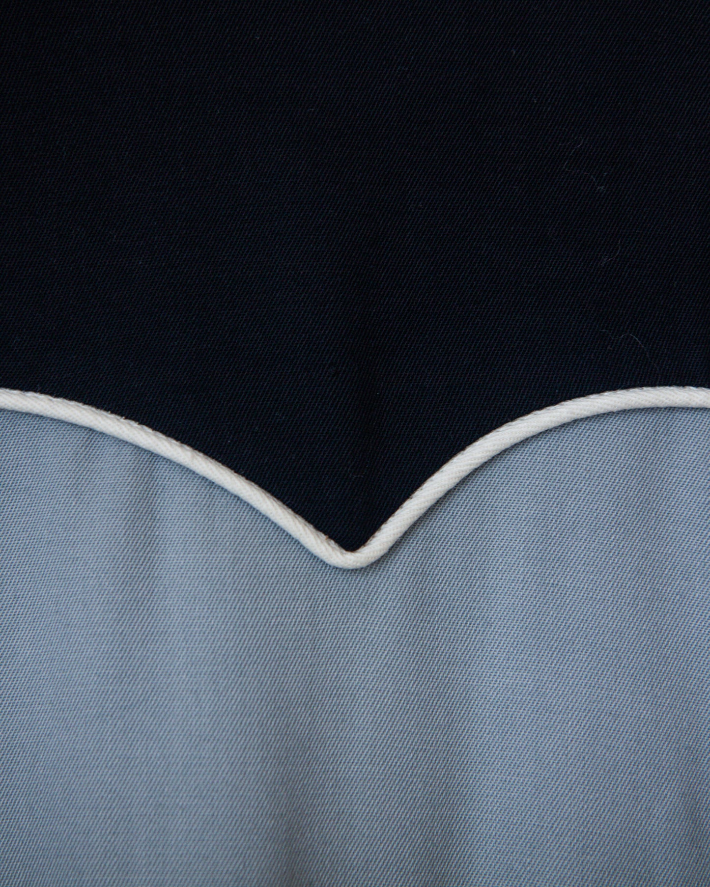 Close-up of a black and blue fabric with a white edge