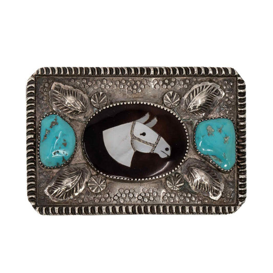 Vintage Zuni Horse Head Silver Belt Buckle