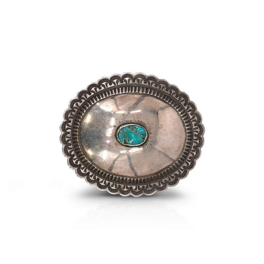 Vintage Navajo Silver Concho Belt Buckle with Turquoise Stone