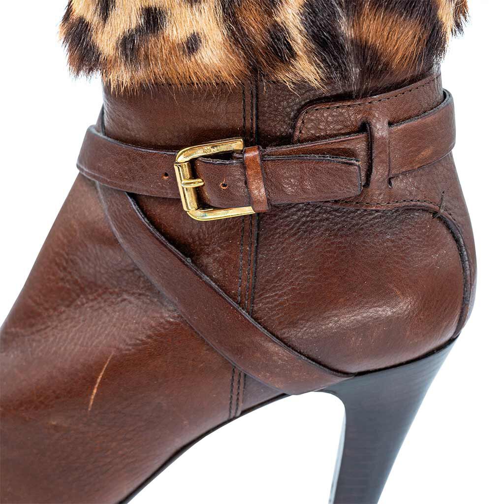 Leopard Print Fur & Leather High Heel Tall Boot