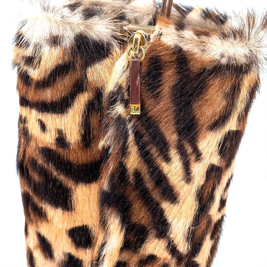 Leopard Print Fur & Leather High Heel Tall Boot