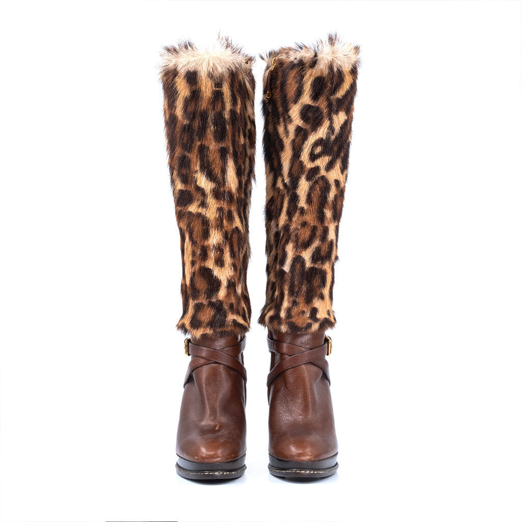 Leopard Print Fur & Leather High Heel Tall Boot