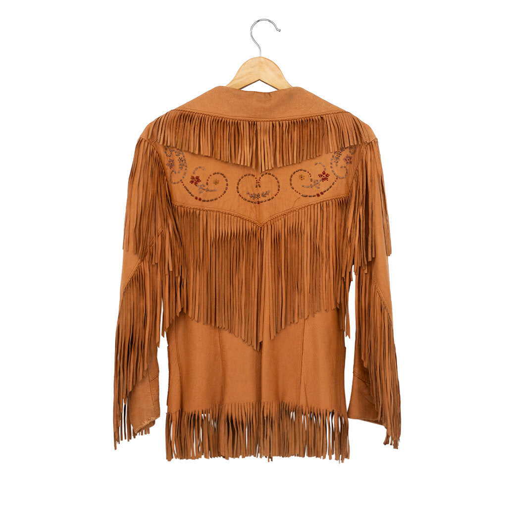 1950s Vintage Floral Beaded Leather Fringe Jacket