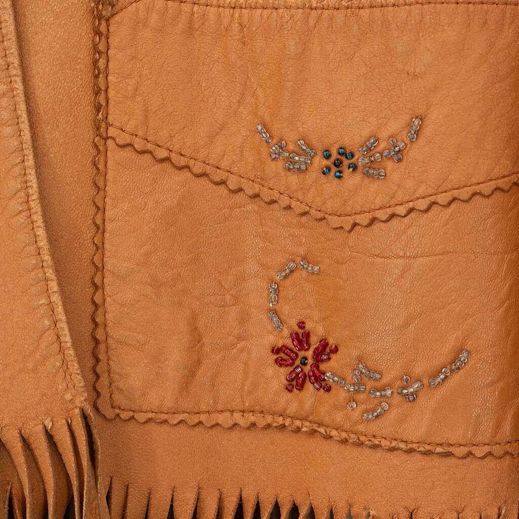 1950s Vintage Floral Beaded Leather Fringe Jacket