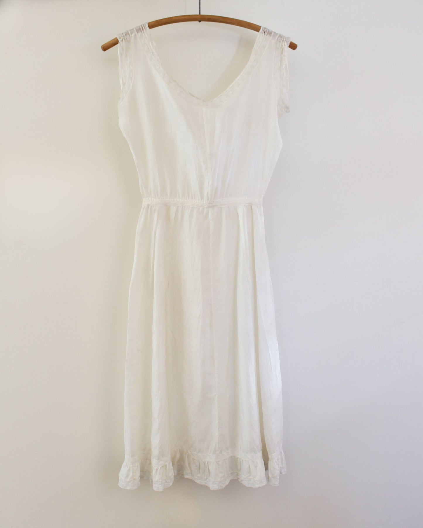 Vintage Sleeveless Silk Nightgown with Lace Trim