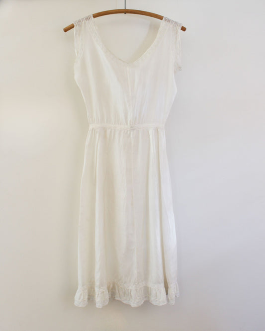 Vintage Sleeveless Silk Nightgown with Lace Trim