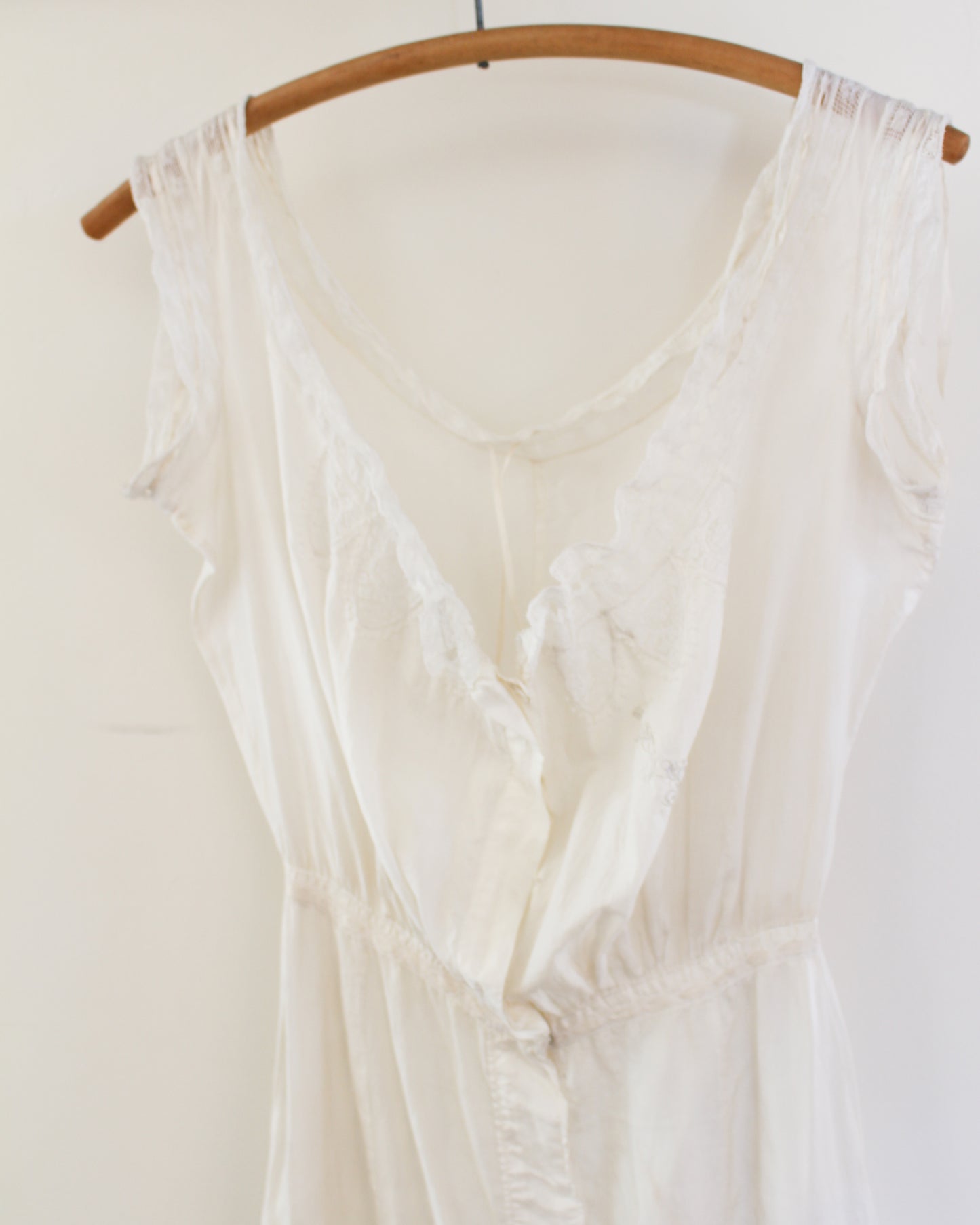 Vintage Sleeveless Silk Nightgown with Lace Trim