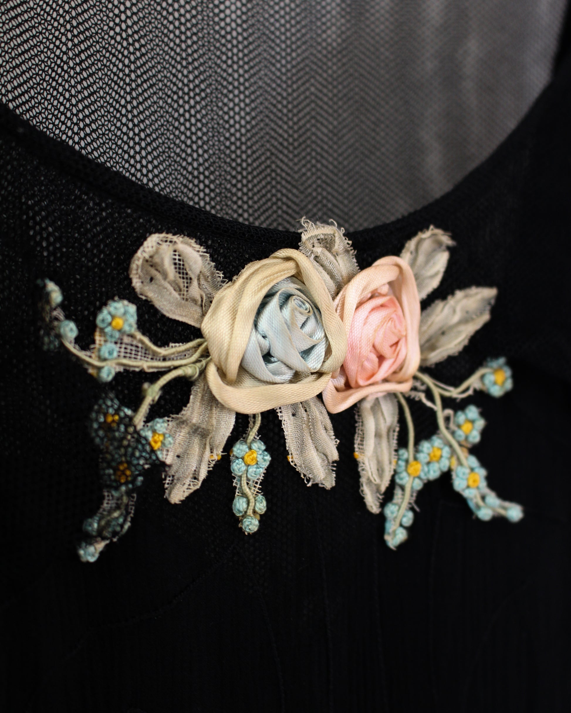 Floral ribbon embroidery detail