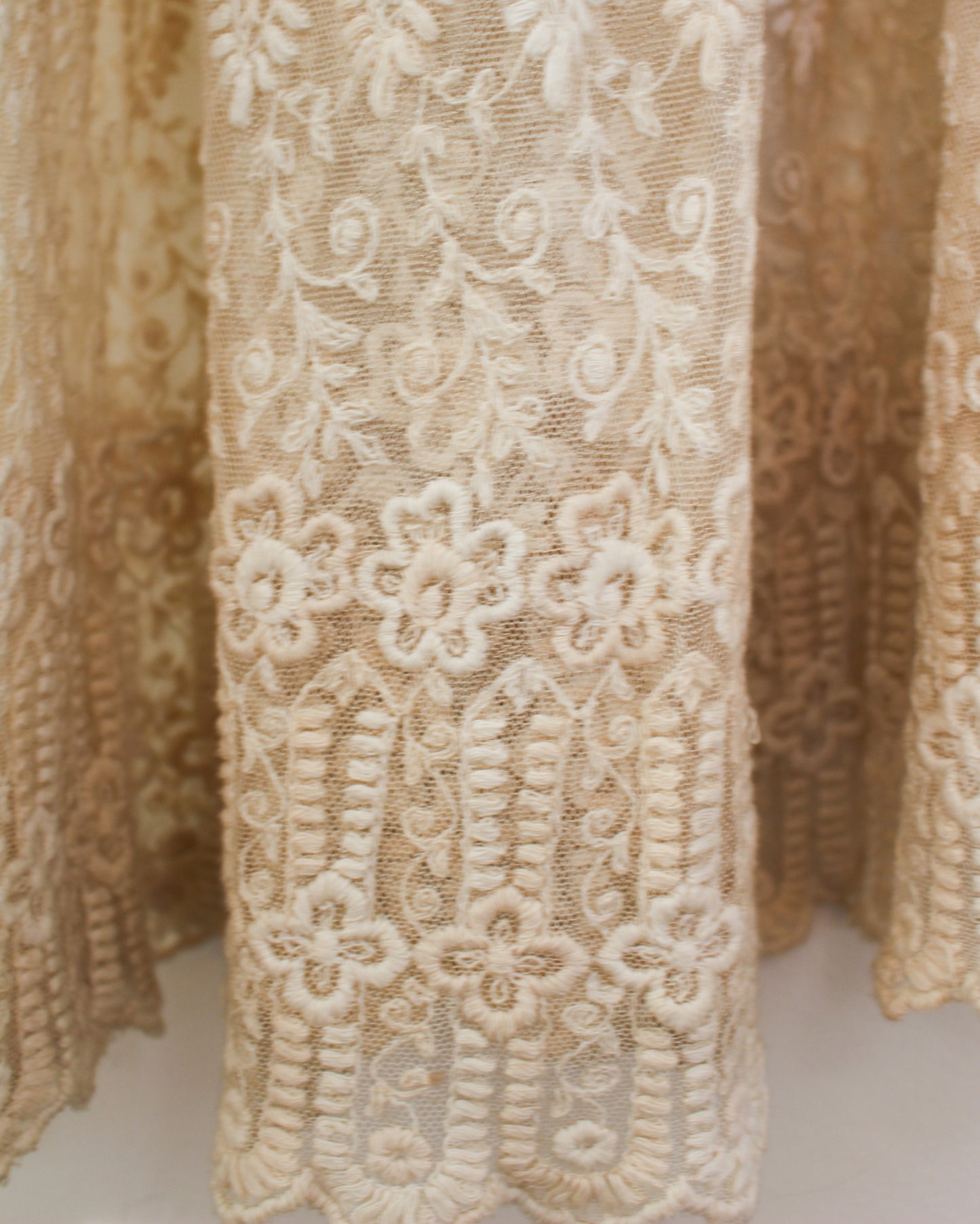 Antique Floral Embroidered Lace Silk Skirt
