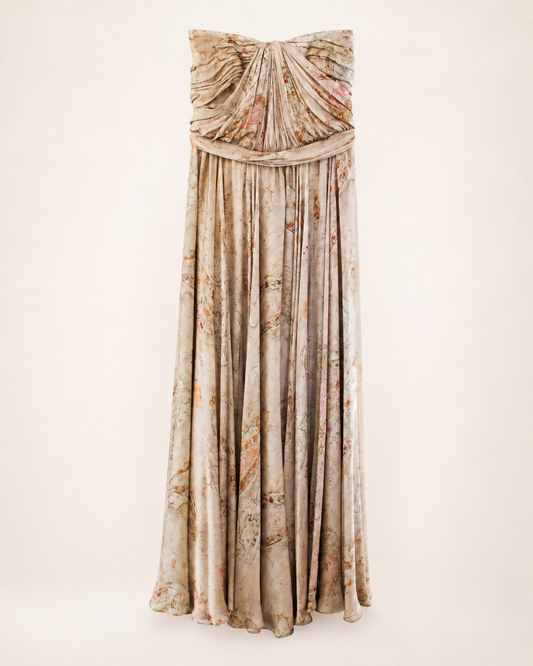 Vintage Ralph Lauren Floral Print Strapless Silk Gown