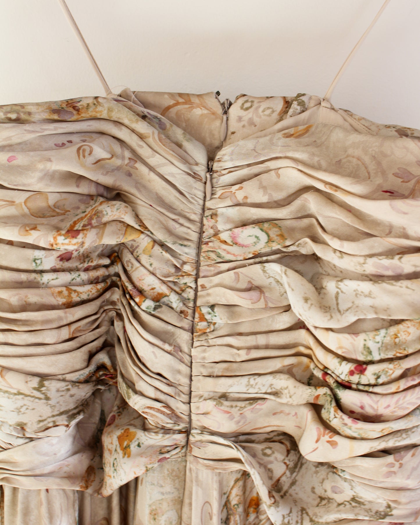 2009 Ralph Lauren Purple Label strapless silk gown. 100% silk with paisley floral print.