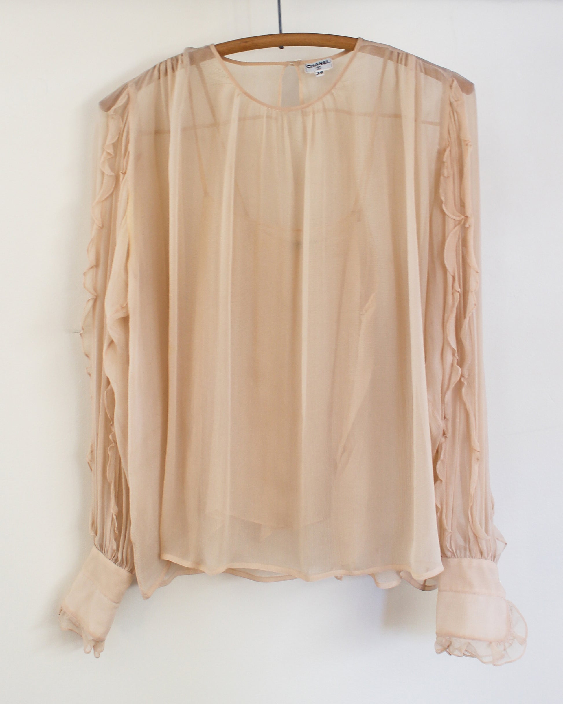 1980's Vintage Chanel Chiffon Blouse with Ruffle Sleeves