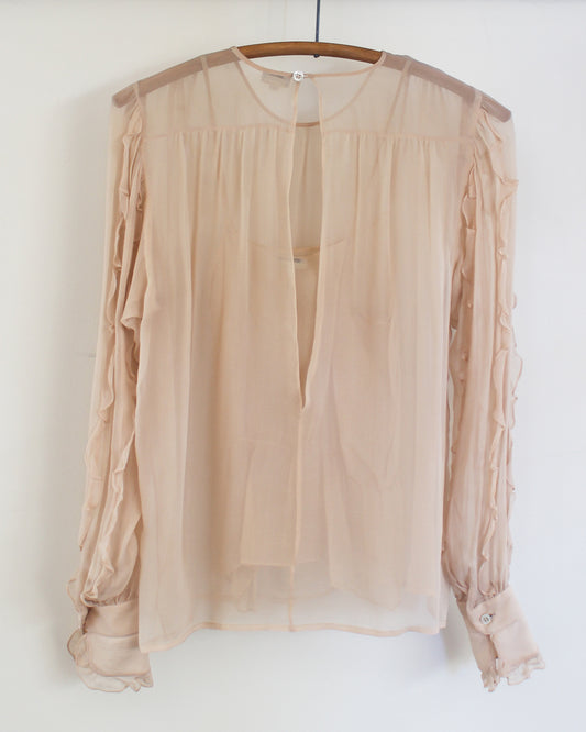 1980's Vintage Chanel Chiffon Blouse with Ruffle Sleeves