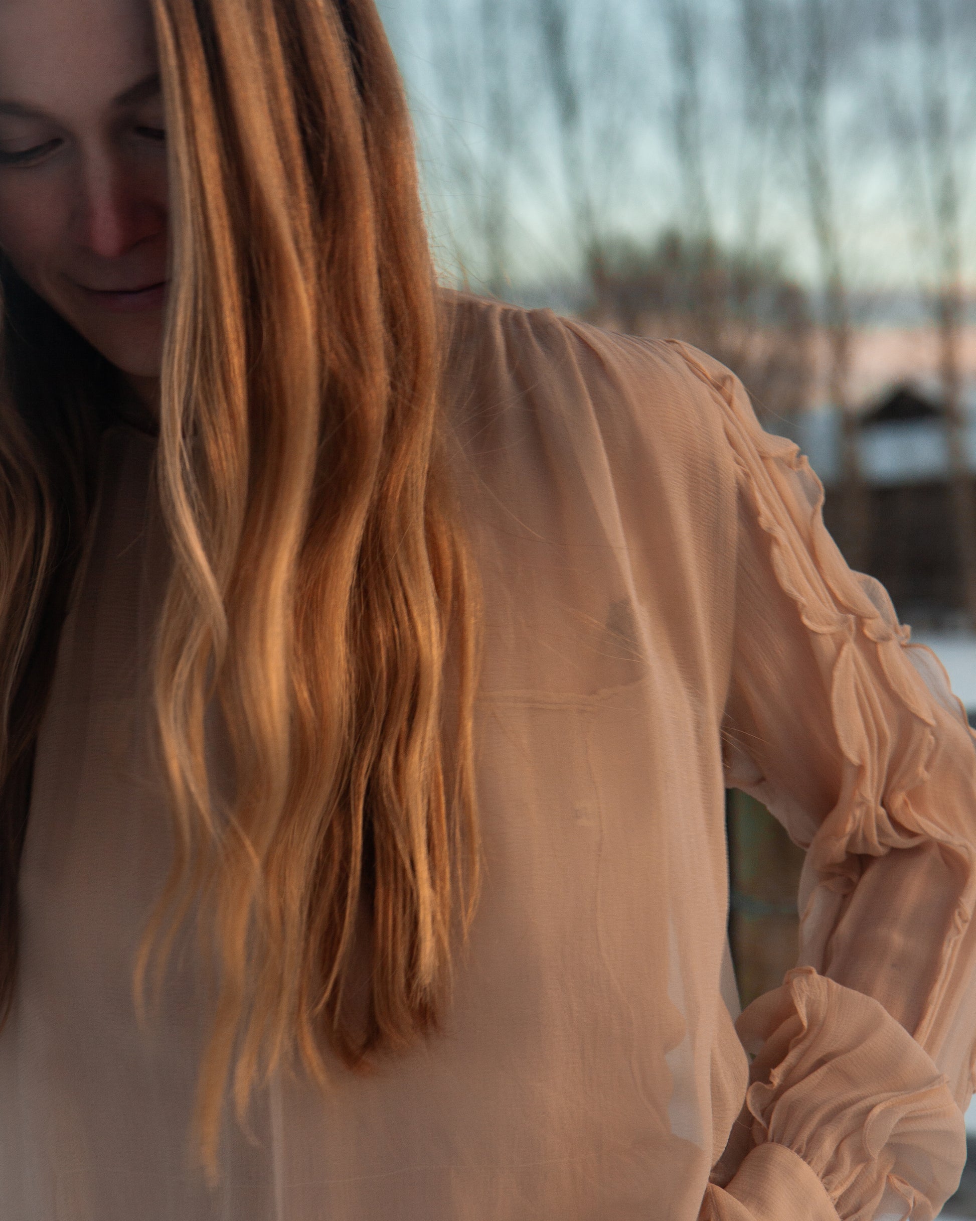 1980's Vintage Chanel Chiffon Blouse with Ruffle Sleeves