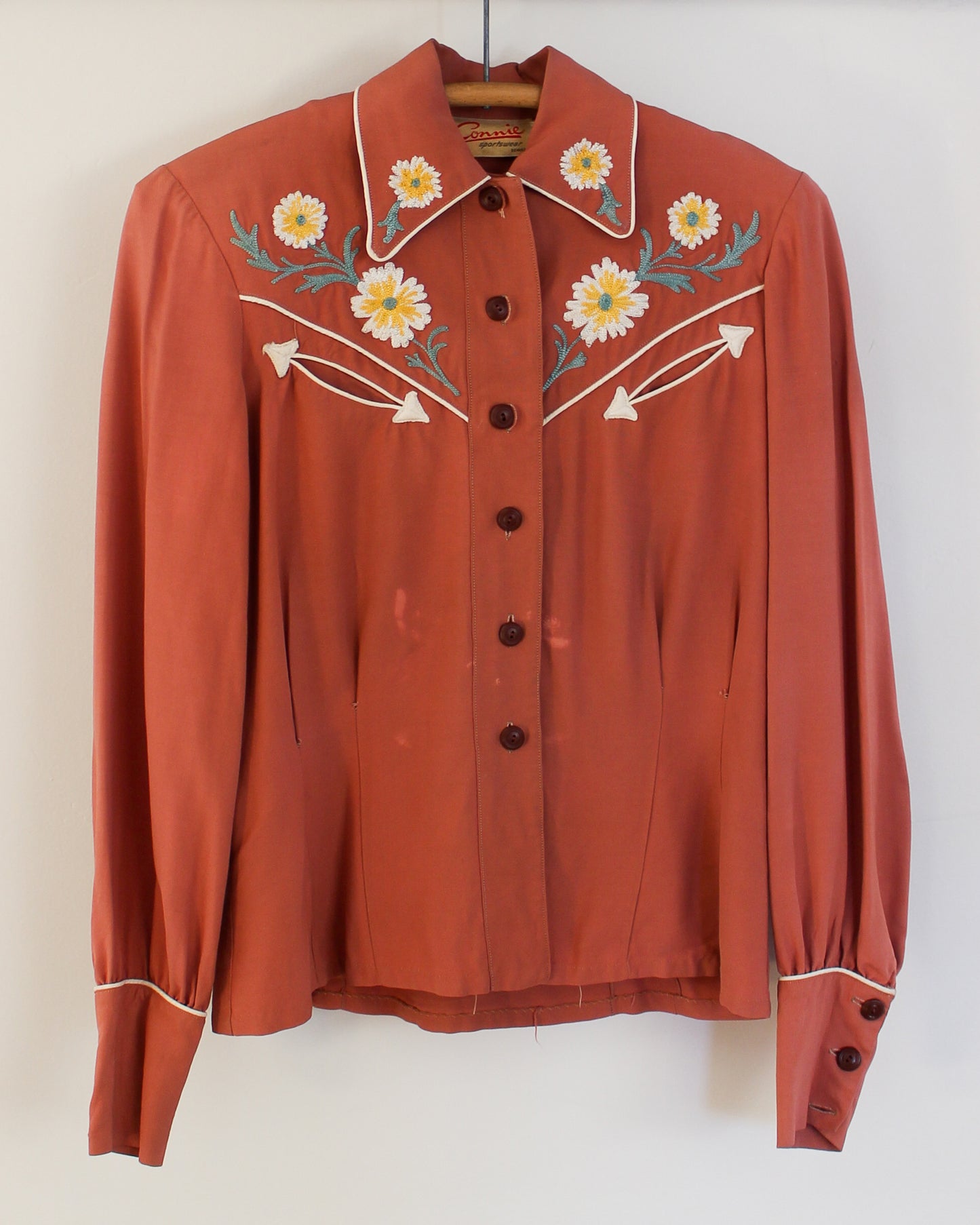 1940s Vintage Floral Chainstitch Western Blouse