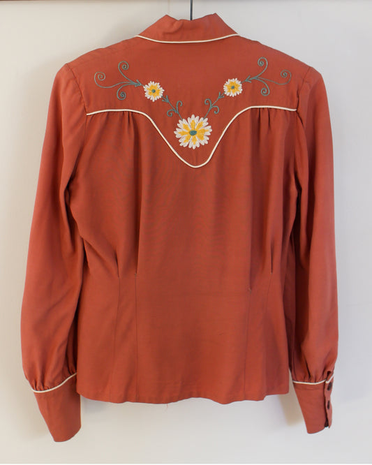 1940s Vintage Floral Chainstitch Western Blouse