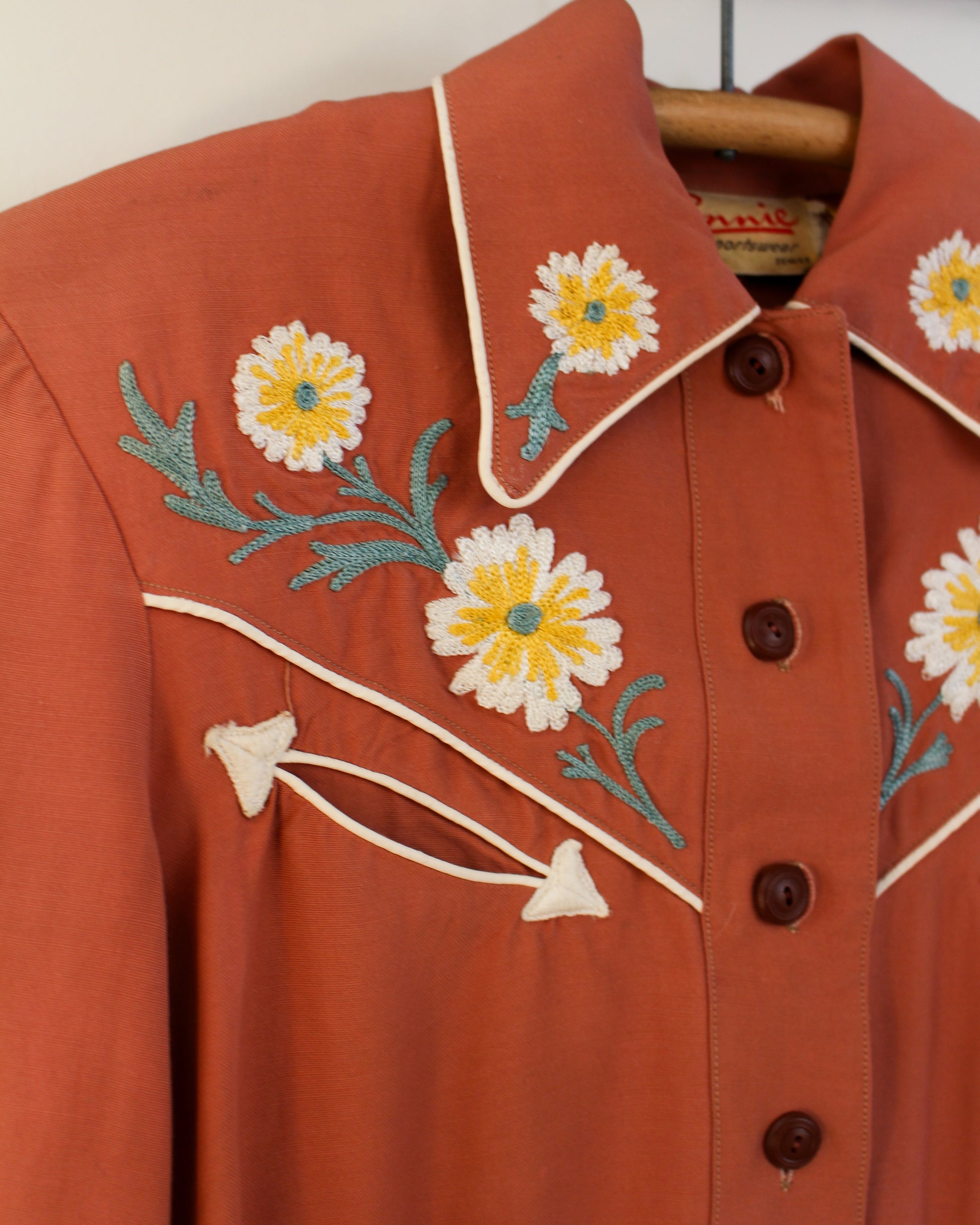 1940s Vintage Floral Chainstitch Western Blouse