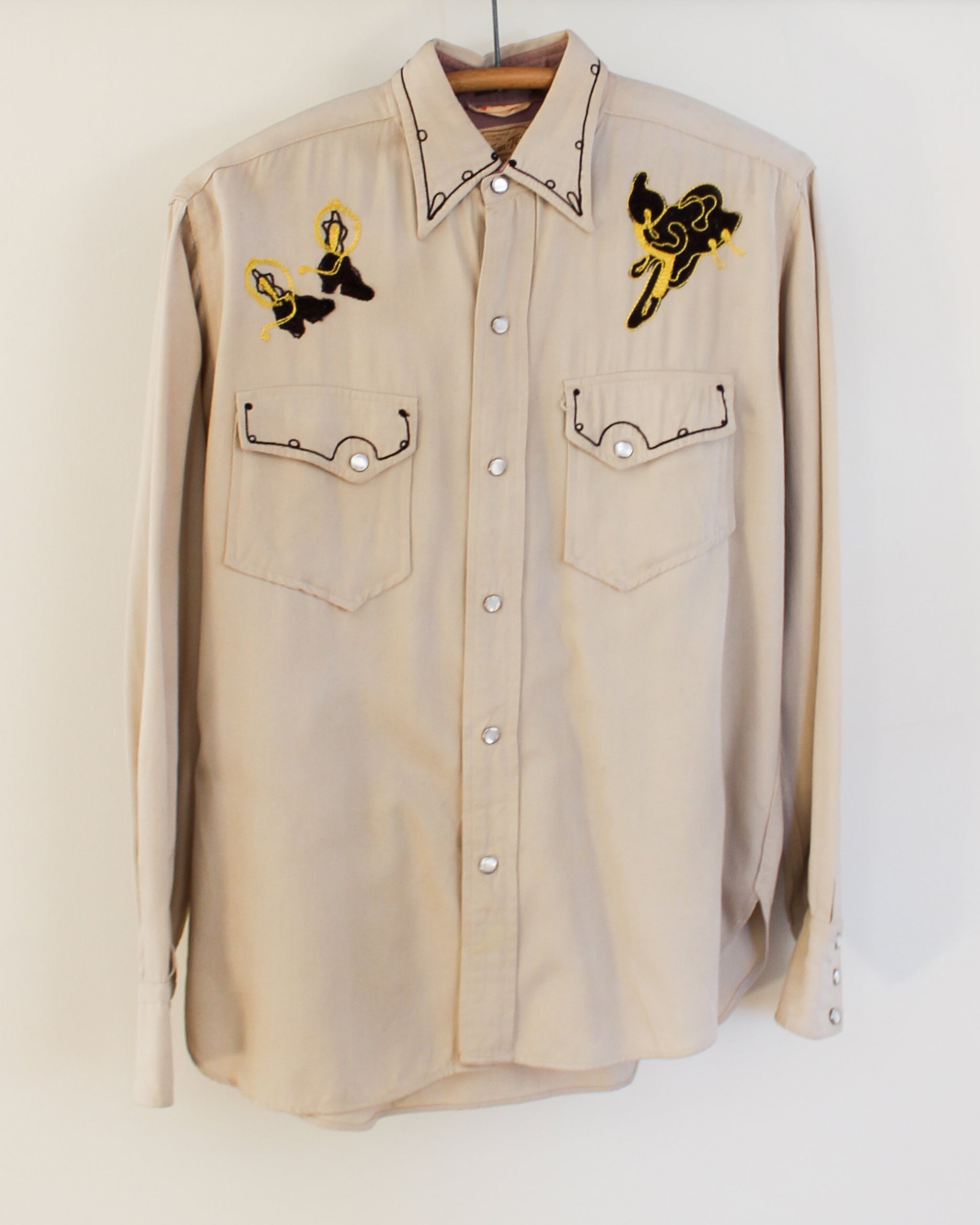 1940s Vintage Chainstitch Western Shirt - Saddle/Boots/Cowboy on Bucking Bronco