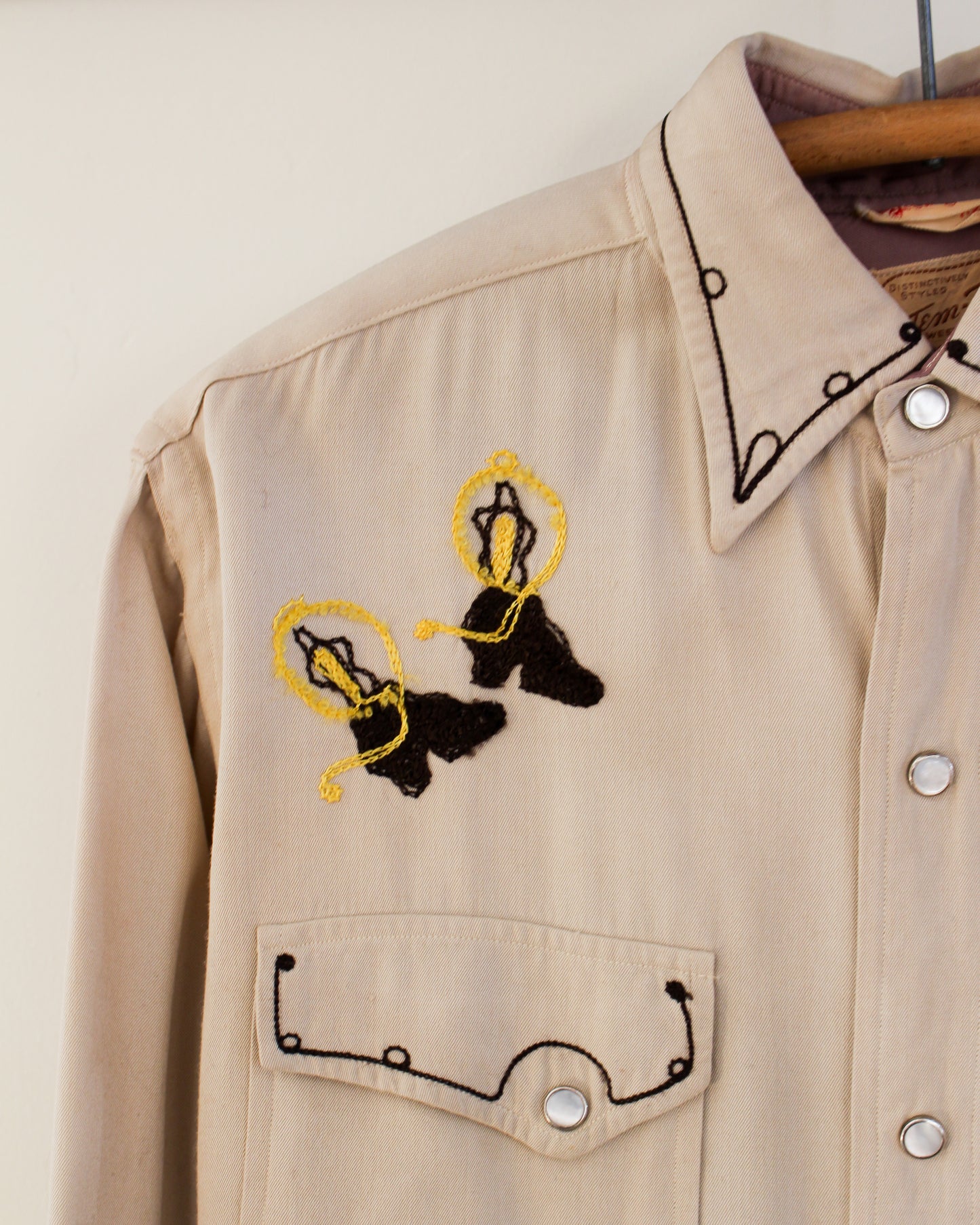 1940s Vintage Chainstitch Western Shirt - Saddle/Boots/Cowboy on Bucking Bronco