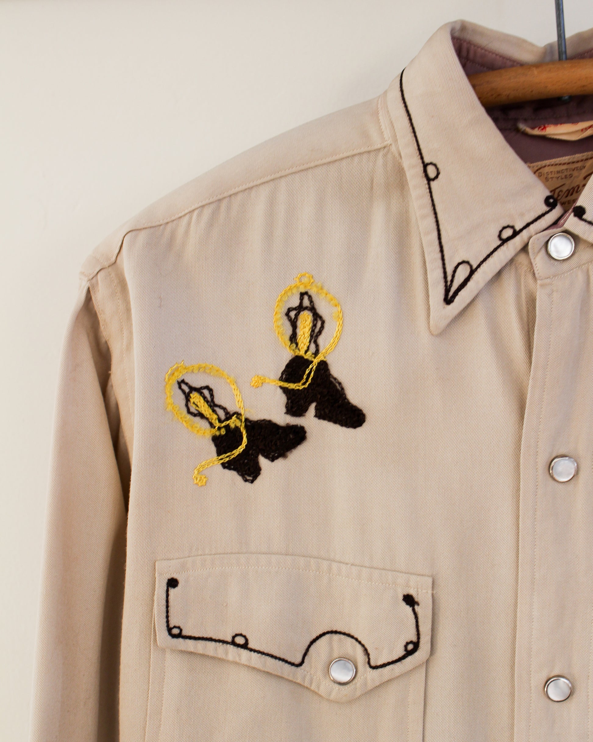 1940s Vintage Chainstitch Western Shirt - Saddle/Boots/Cowboy on Bucking Bronco