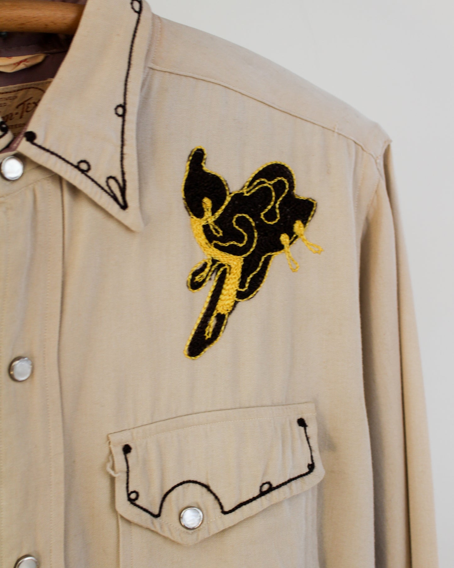 1940s Vintage Chainstitch Western Shirt - Saddle/Boots/Cowboy on Bucking Bronco