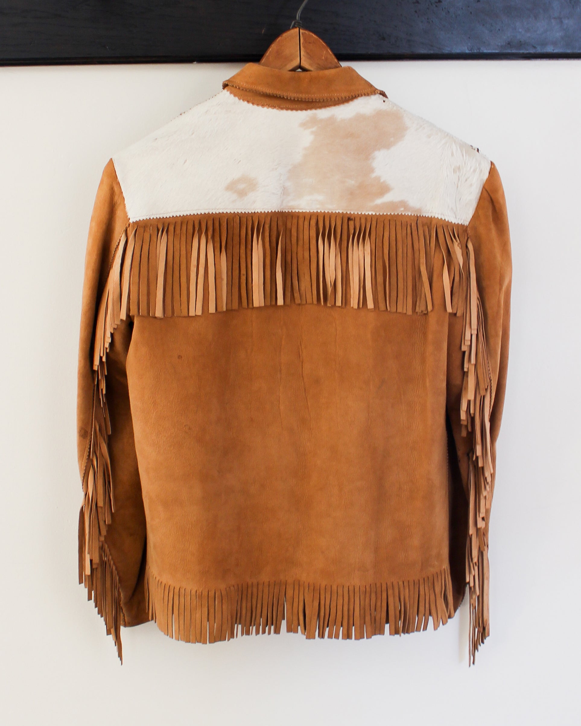 Vintage Cowhide Fringe Leather Jacket with Longhorns back view
