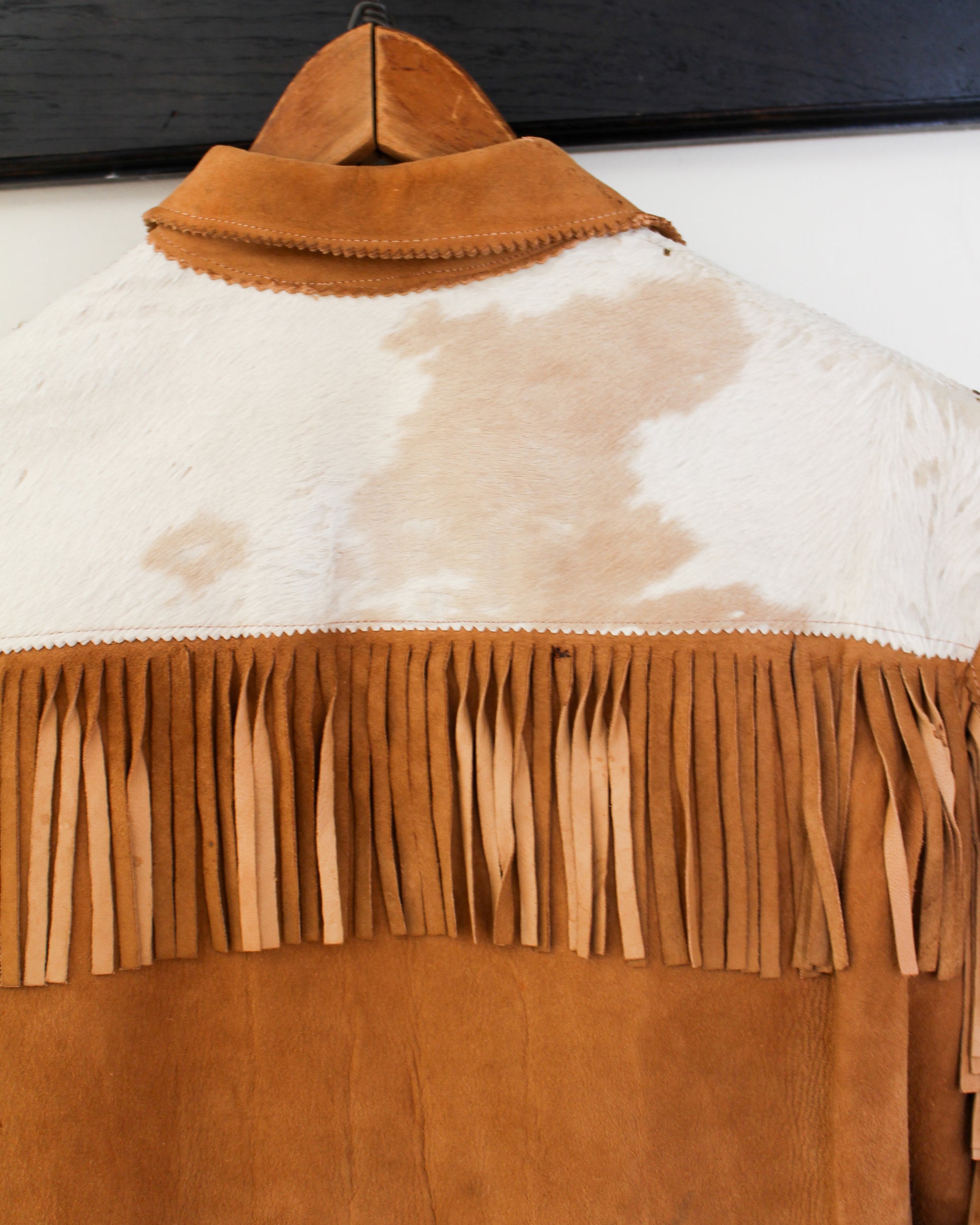 Vintage Cowhide Fringe Leather Jacket with Longhorns