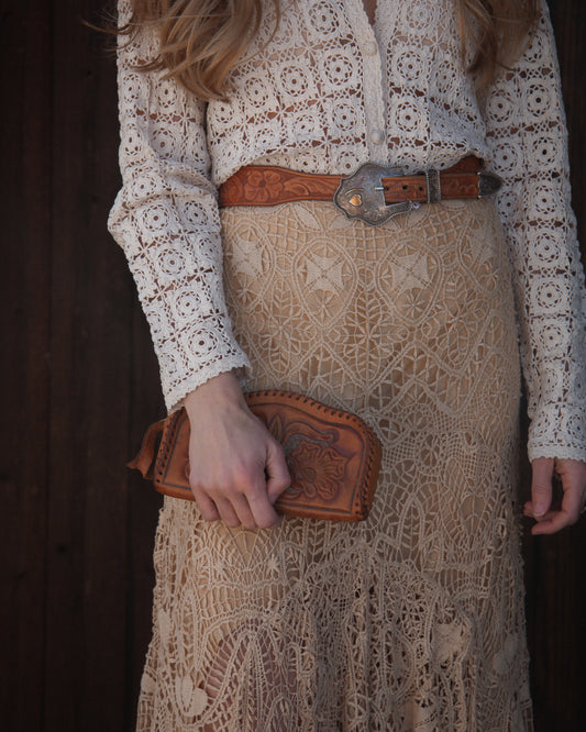 Vintage Floral Tooled Leather Clutch