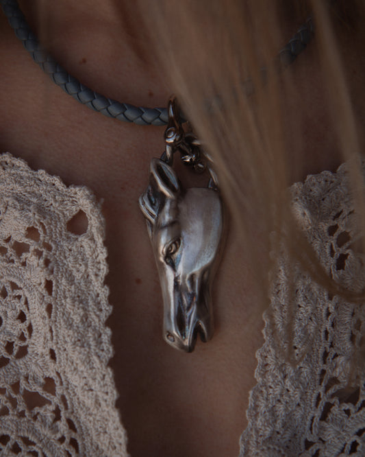 Blue Leather and Sterling Silver Horse Choker