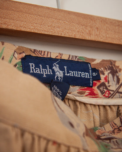 Ralph Lauren label on a patterned fabric background