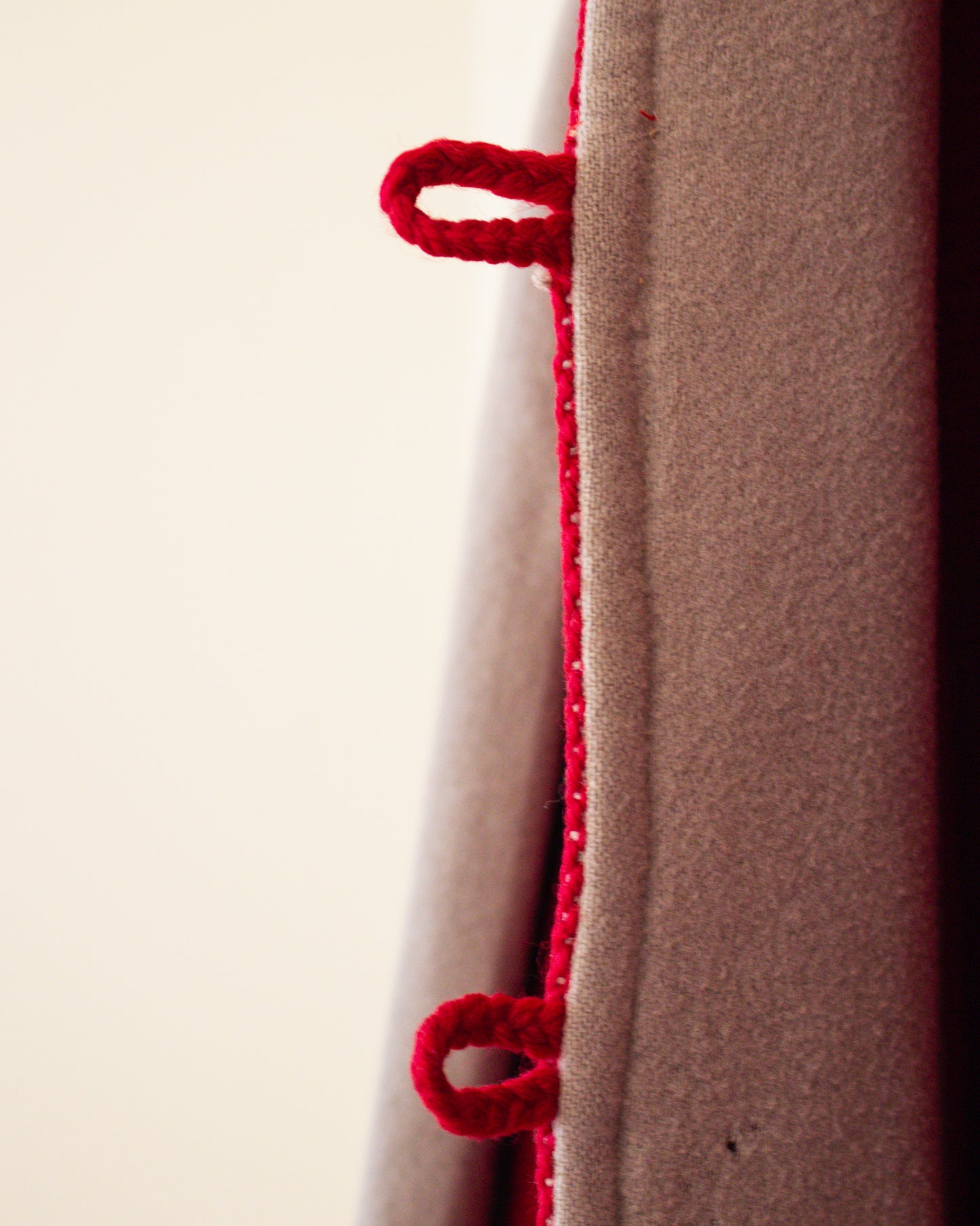 Close up of hook and loop button closures