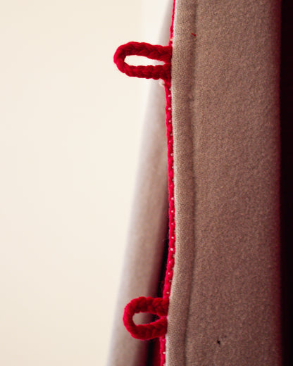 Close up of hook and loop button closures