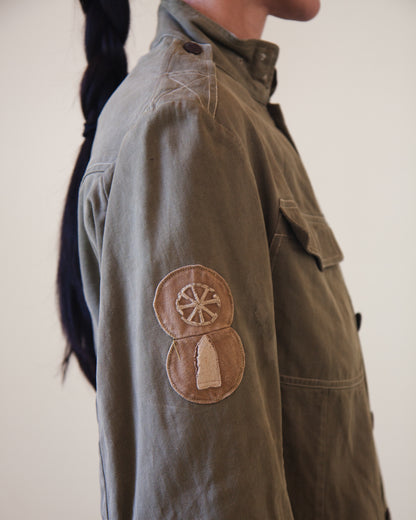 Patches on side of military jacket