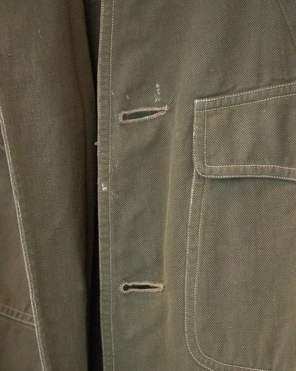 Button holes on green jacket