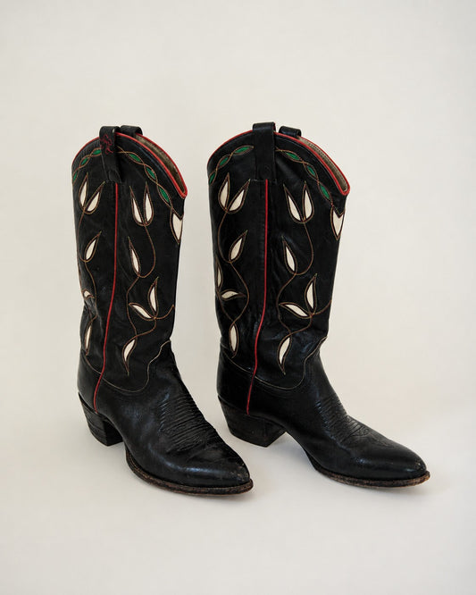 Black inlay cowboy boots