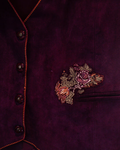 Roberto Cavalli Floral Printed Suede Leather Skirt & Vest Set