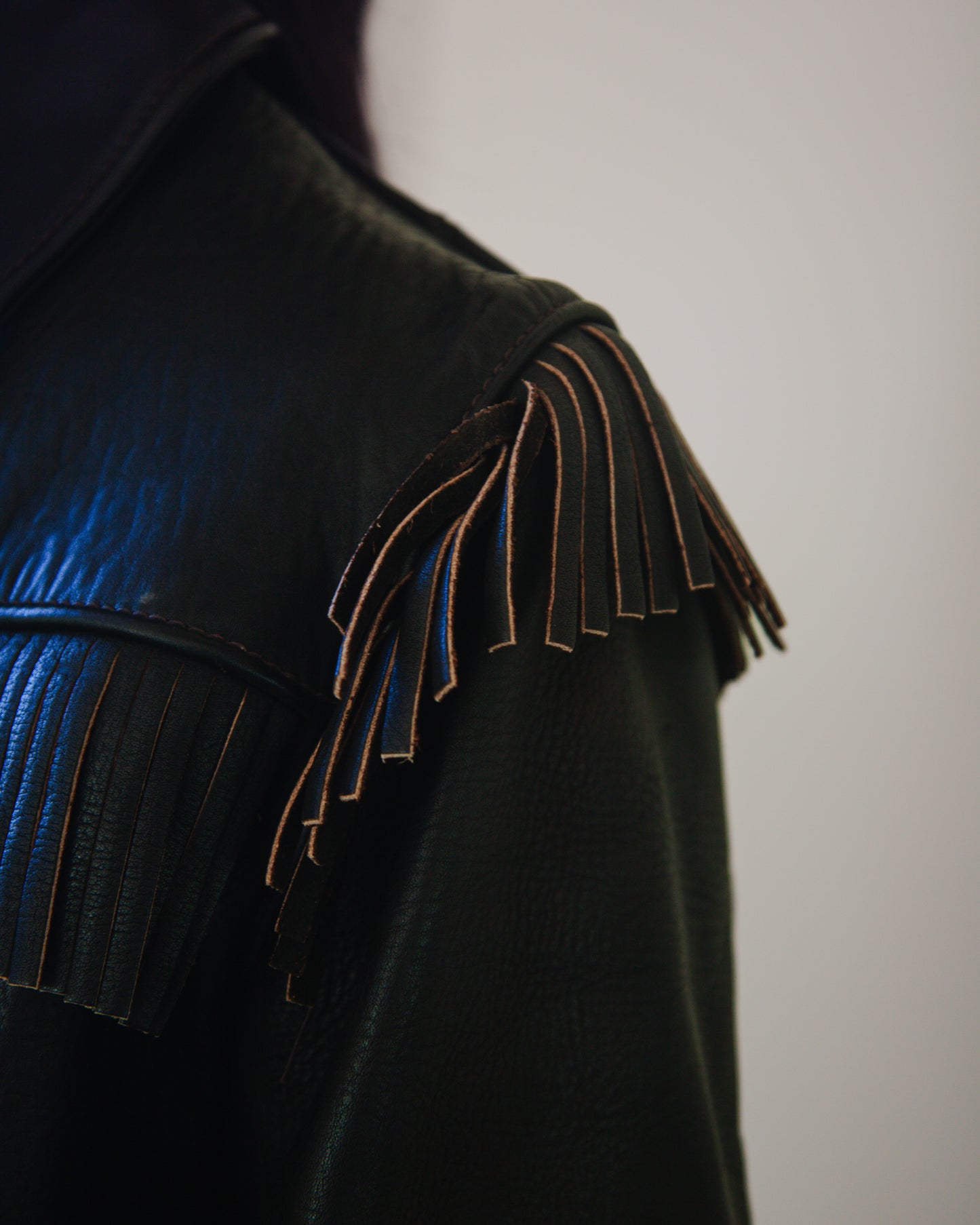 Vintage Leather Jacket with Fringe Trim