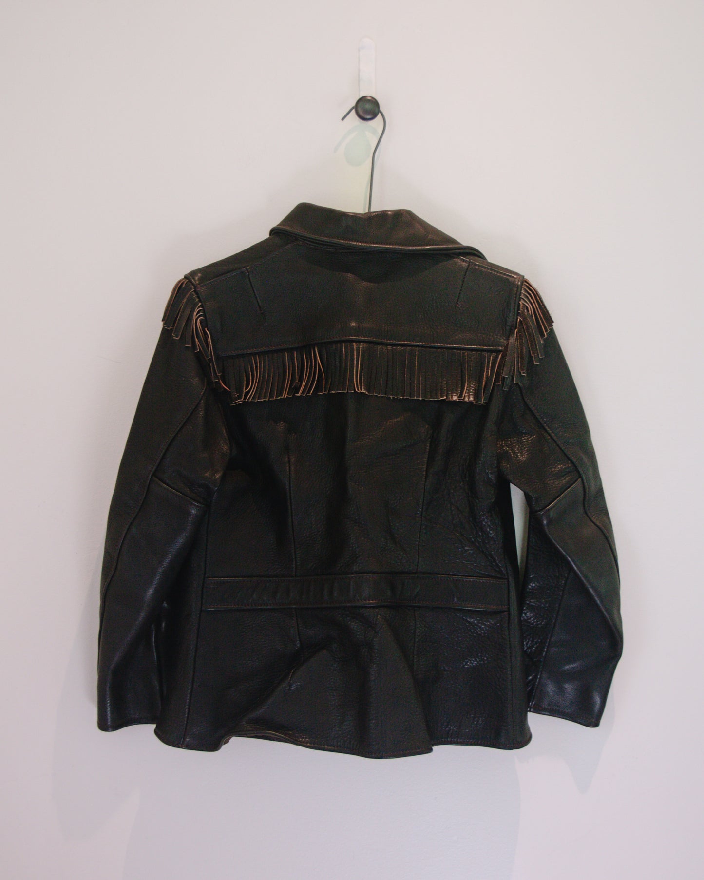 Vintage Leather Jacket with Fringe Trim
